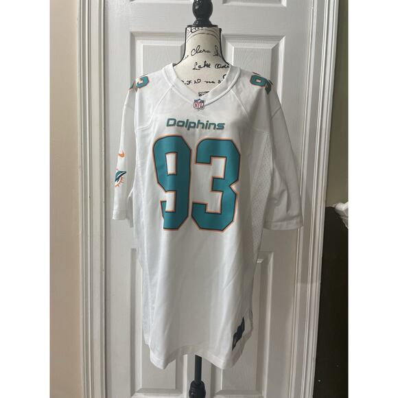 NIKE NFL MIAMI DOLPHINS JERSEY  DEFENSE 93 SZ XL WHITE TEAL ATHLETIC ATHLEISURE - Picture 14 of 15